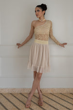 Load image into Gallery viewer, Beige Pleated Above-Knee Prairie Skirt