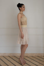 Load image into Gallery viewer, Beige Pleated Above-Knee Prairie Skirt