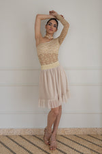 Load image into Gallery viewer, Beige Pleated Above-Knee Prairie Skirt