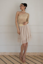 Load image into Gallery viewer, Beige Pleated Above-Knee Prairie Skirt