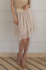 Load image into Gallery viewer, Beige Pleated Above-Knee Prairie Skirt