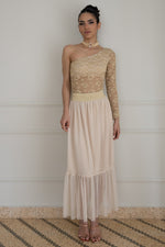 Load image into Gallery viewer, Beige Pleated Tulle Maxi Prairie Skirt