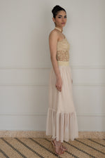 Load image into Gallery viewer, Beige Pleated Tulle Maxi Prairie Skirt