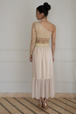 Load image into Gallery viewer, Beige Pleated Tulle Maxi Prairie Skirt
