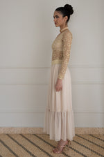 Load image into Gallery viewer, Beige Pleated Tulle Maxi Prairie Skirt