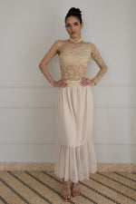 Load image into Gallery viewer, Beige Pleated Tulle Maxi Prairie Skirt