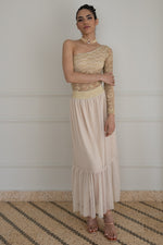 Load image into Gallery viewer, Beige Pleated Tulle Maxi Prairie Skirt