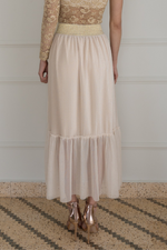 Load image into Gallery viewer, Beige Pleated Tulle Maxi Prairie Skirt