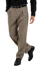 Load image into Gallery viewer, Taupe Striped Pants With Front And Back Pleat