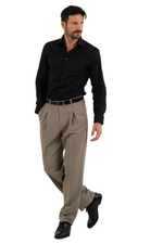 Load image into Gallery viewer, Taupe Striped Pants With Front And Back Pleat