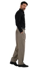 Load image into Gallery viewer, Taupe Striped Pants With Front And Back Pleat