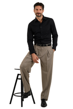 Load image into Gallery viewer, Taupe Striped Pants With Front And Back Pleat