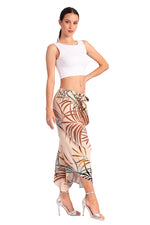 Load image into Gallery viewer, Beige Waist Tie Tropical Print Asymmetric Cropped Pants