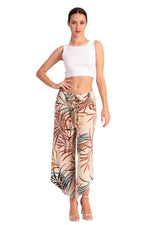 Load image into Gallery viewer, Beige Waist Tie Tropical Print Asymmetric Cropped Pants