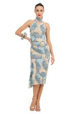 Load image into Gallery viewer, Beige &amp; Blue Abstract Paisley Print Flowy Tango Skirt With Slits
