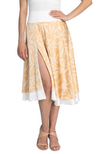 Load image into Gallery viewer, Beige Leaf Print Two-layer Satin Dance Skirt