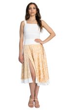 Load image into Gallery viewer, Beige Leaf Print Two-layer Satin Dance Skirt