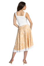 Load image into Gallery viewer, Beige Leaf Print Two-layer Satin Dance Skirt
