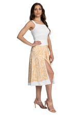 Load image into Gallery viewer, Beige Leaf Print Two-layer Satin Dance Skirt