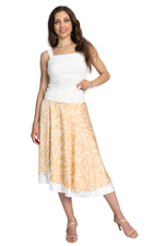 Load image into Gallery viewer, Beige Leaf Print Two-layer Satin Dance Skirt