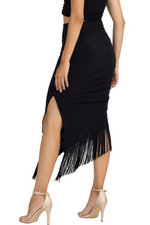 Load image into Gallery viewer, Black Asymmetric Tango Skirt With Fringe
