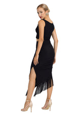 Load image into Gallery viewer, Midi Asymmetric Tango Skirt With Fringe