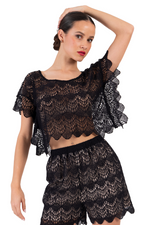 Load image into Gallery viewer, Black Boxy Lace Crop Top