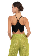 Load image into Gallery viewer, Black Crop Top With Fringe Back Detail

