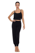 Load image into Gallery viewer, Black Crop Top With Fringe Layer