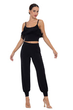 Load image into Gallery viewer, Black Crop Top With Fringe Layer