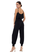 Load image into Gallery viewer, Black Crop Top With Fringe Layer