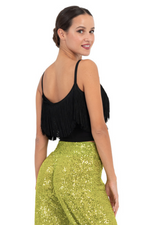 Load image into Gallery viewer, Black Crop Top With Fringe Layer