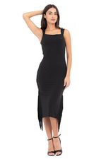 Load image into Gallery viewer, Black Fringed Midi Dress With Thick Straps