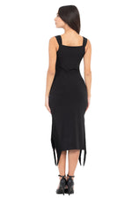 Load image into Gallery viewer, Black Fringed Midi Dress With Thick Straps
