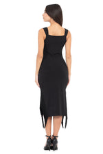Load image into Gallery viewer, Black Fringed Midi Dress With Thick Straps