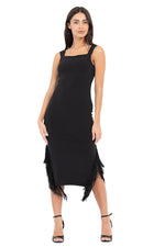 Load image into Gallery viewer, Black Fringed Midi Dress With Thick Straps