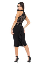 Load image into Gallery viewer, Green Front Key-Hole Bodycon Dress With Lace And Back Ruffles
