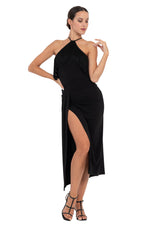 Load image into Gallery viewer, Black Halter Neck Top With Fringe Layer