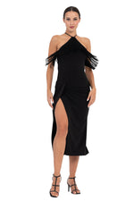 Load image into Gallery viewer, Black Halter Neck Top With Fringe Layer
