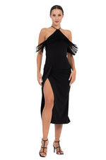 Load image into Gallery viewer, Black Halter Neck Top With Fringe Layer