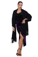 Load image into Gallery viewer, Black Knit Scarf With Faux Leather Fringe Details