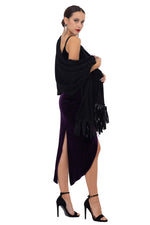 Load image into Gallery viewer, Black Knit Scarf With Faux Leather Fringe Details