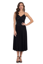 Load image into Gallery viewer, Black Lamé Fit & Flare Tango Dress With Spaghetti Straps