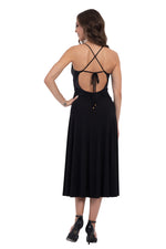 Load image into Gallery viewer, Black Lamé Fit & Flare Tango Dress With Spaghetti Straps