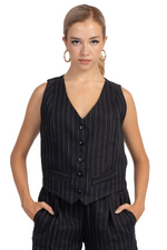 Load image into Gallery viewer, Black Pinstripe Women&#39;s Suit Vest
