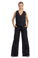 Load image into Gallery viewer, Black Pinstripe Women&#39;s Tailored Trousers
