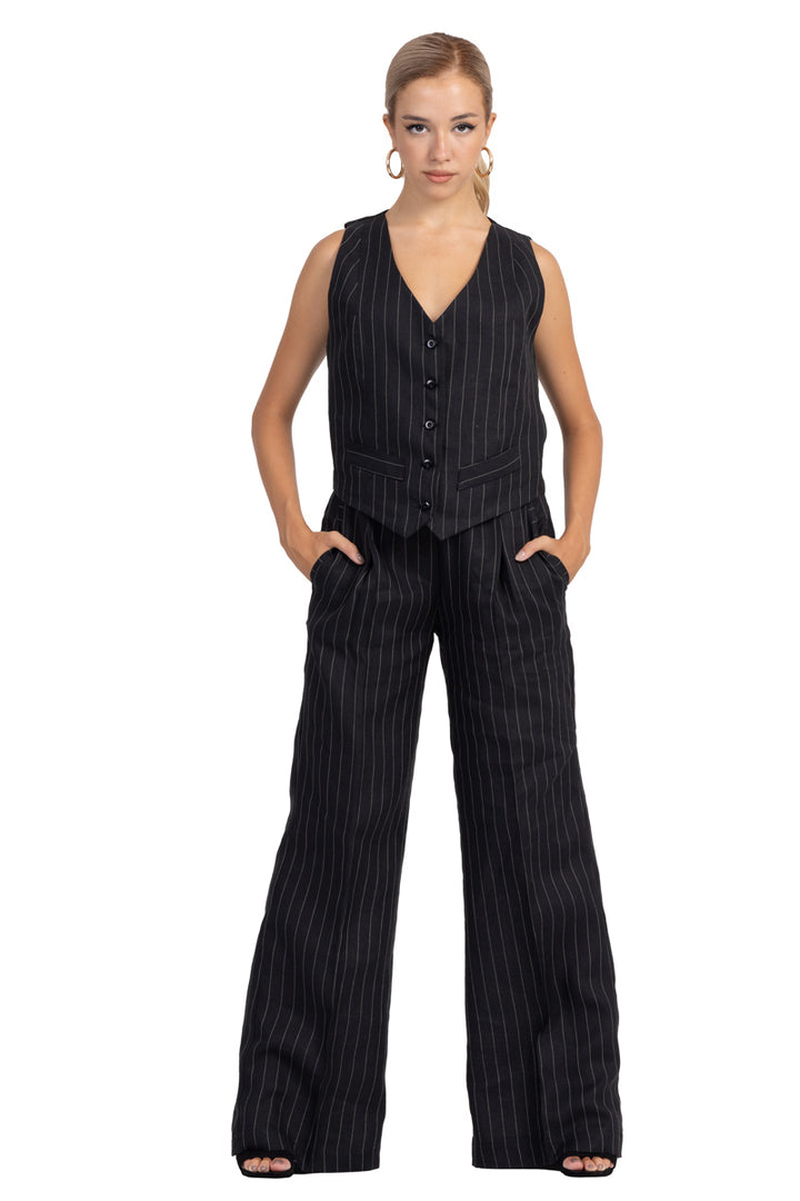 Black Pinstripe Women's Tailored Trousers
