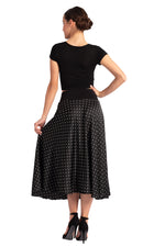 Load image into Gallery viewer, Black Satin Midi Polka Dot Skirt
