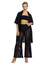 Load image into Gallery viewer, Black Sheer Striped Wide-Leg Pants