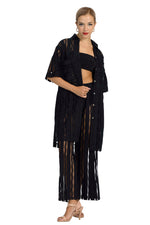 Load image into Gallery viewer, Black Sheer Striped Wide-Leg Pants